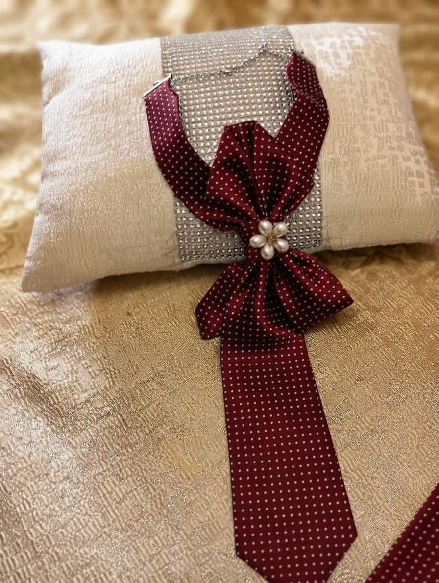 Cravatta bordeaux a pois con fiocco e fiore gioiello