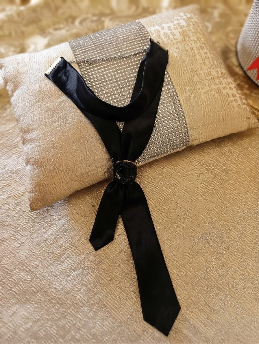 Foulard Tie nero con fermo gioiello